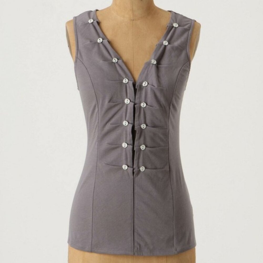 Anthropologie Who's Got the Button Top Knit Grey Tank